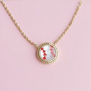 Kendra Scott Baseball Gold Short Pendant Necklace in Ivory Mother of Pearl